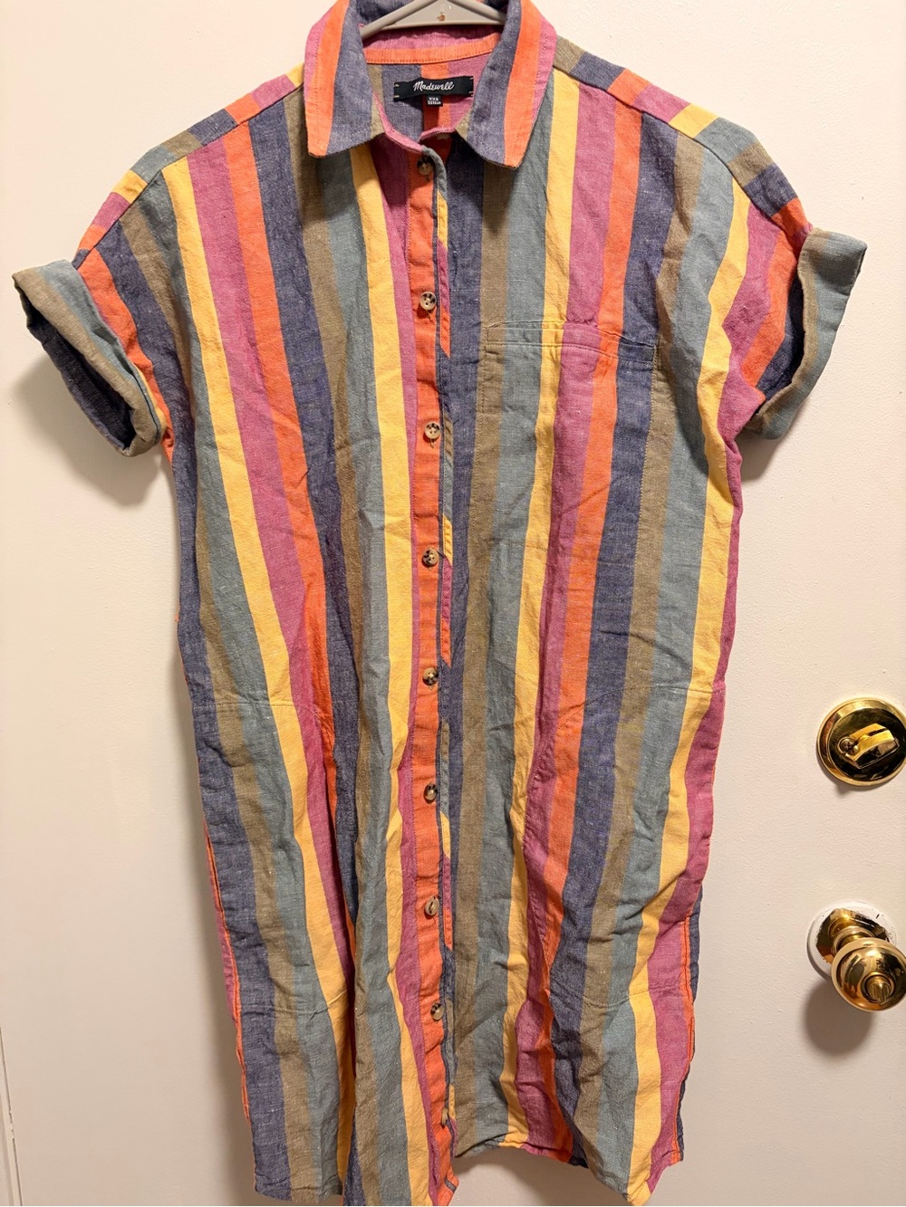 Madewell Multicolor Vertical Stripe Shirt-Dress - Yellow Pink Orange Blue Gray